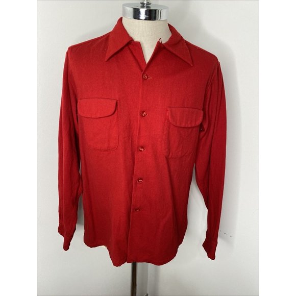 Pendleton Mens Board Shirt Size L Red Virgin Wool Loop Collar Button Down - Picture 1 of 16